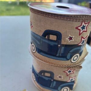 Blue Vintage Truck Decorative Ribbon Roll wired ribbon